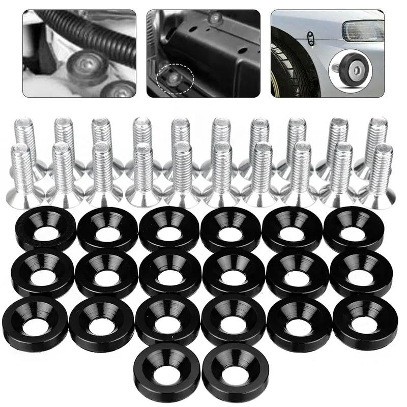40pcs M6 Aluminum Hex Head Bolts & Fender Washer Screws - Universal Car Modification JDM Auto Bumper Engine Concave Fasteners