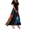 Women's Summer Casual Fashion -Print V-Neck Short-Sleeve Patchwork Dress