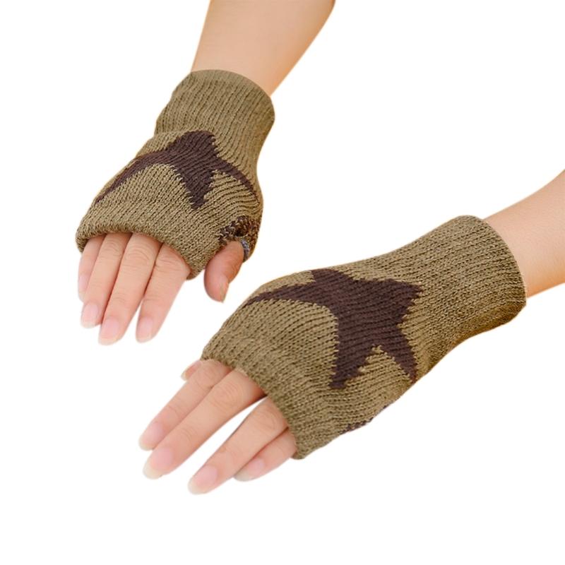 Knitted Gloves for Adult Touch Screen Mittens Male Female Winter Gloves with Pentagram Pattern Fingerless Gloves