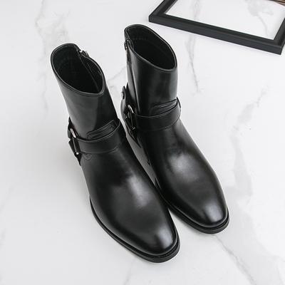 Classic Black Men's Autumn Comfortable Side Zipper Pointed High Top Leather Shoes 2025 Brand Men's Outdoor Denim Boots