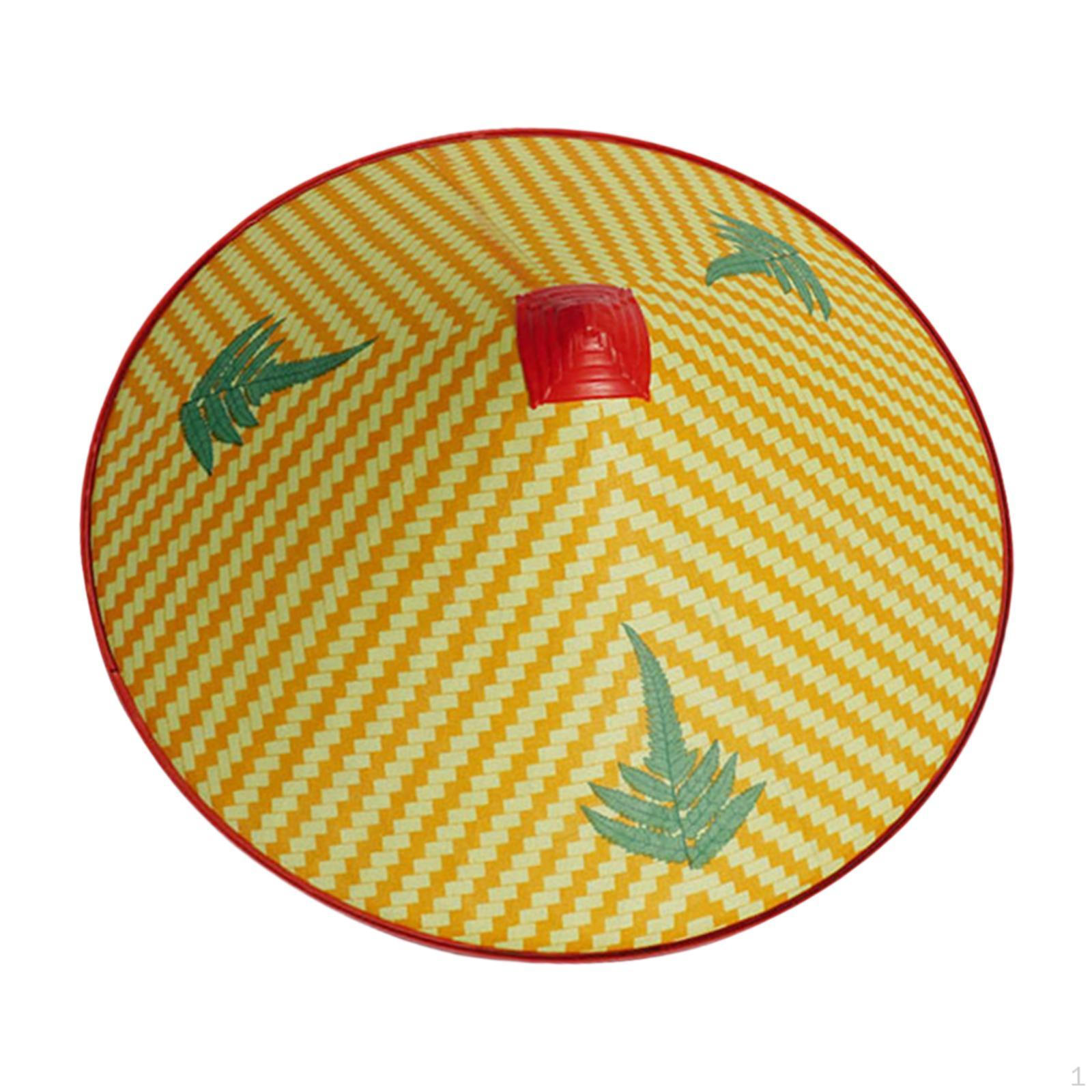 

Азиатская коническая шляпа Имитация бамбукового плетения Китайский Восточный Leaf Pattern 42cm