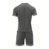 New Summer Men's Minimalist Striped Printed Comfortable and Breathable Round Neck T-shirt Shorts Set for Outdoor Casual Wear