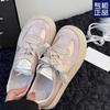Damen Retro Dicksohlige Rundkopf Rosa Satin Oberfläche Atmungsaktiv und Vielseitig Sommer Neu Lässige Board Schuhe Damen