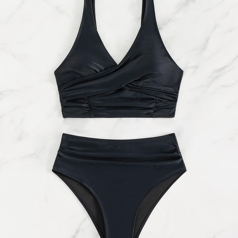 Swimsuit women's new solid color halter high waist sexy bikini split swimsuit