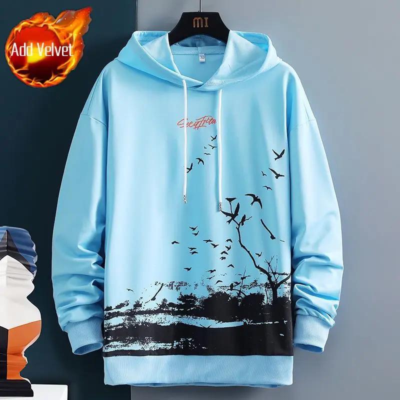 Sweatshirts for Man Hooded Anime White Men's Clothing Hip Hop Manga Hoodies Aesthetic Streetwear New In Pastel Color Cotton Emo