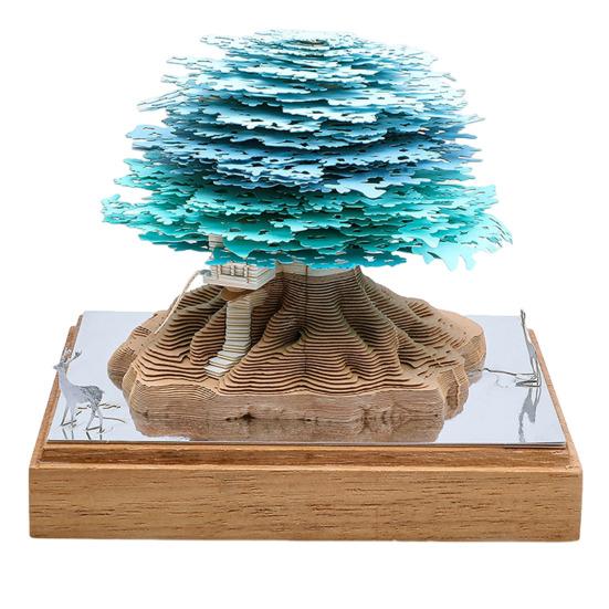 3D Tearable Calendar with LED Light Artistic Paper Sculpture Tree House Illuminated Tear-off Calendar Special