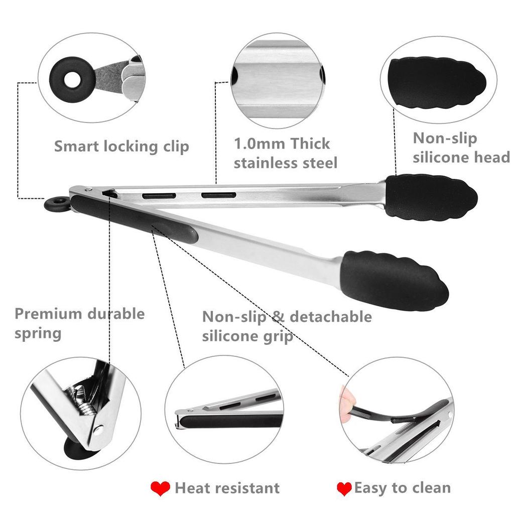 7/9/12 Inch Stainless Steel BBQ Tongs Food Salad BQ Tools Buffet Lock Kitchen Tong Barbecue Grill Clip Kitchen Accessories