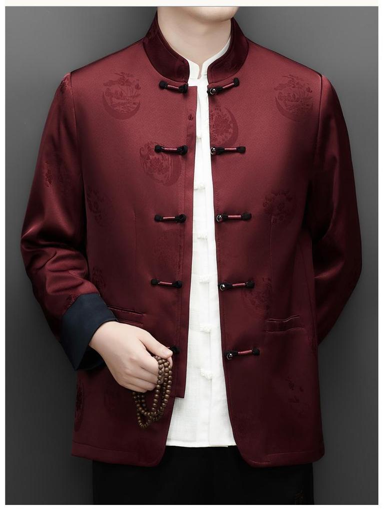 Men's 2025 Autumn/Winter Chinese Style Two-Piece Set: Middle-Aged Stand-Up Collar Tang Suit Jacket & Casual Zhongshan Suit