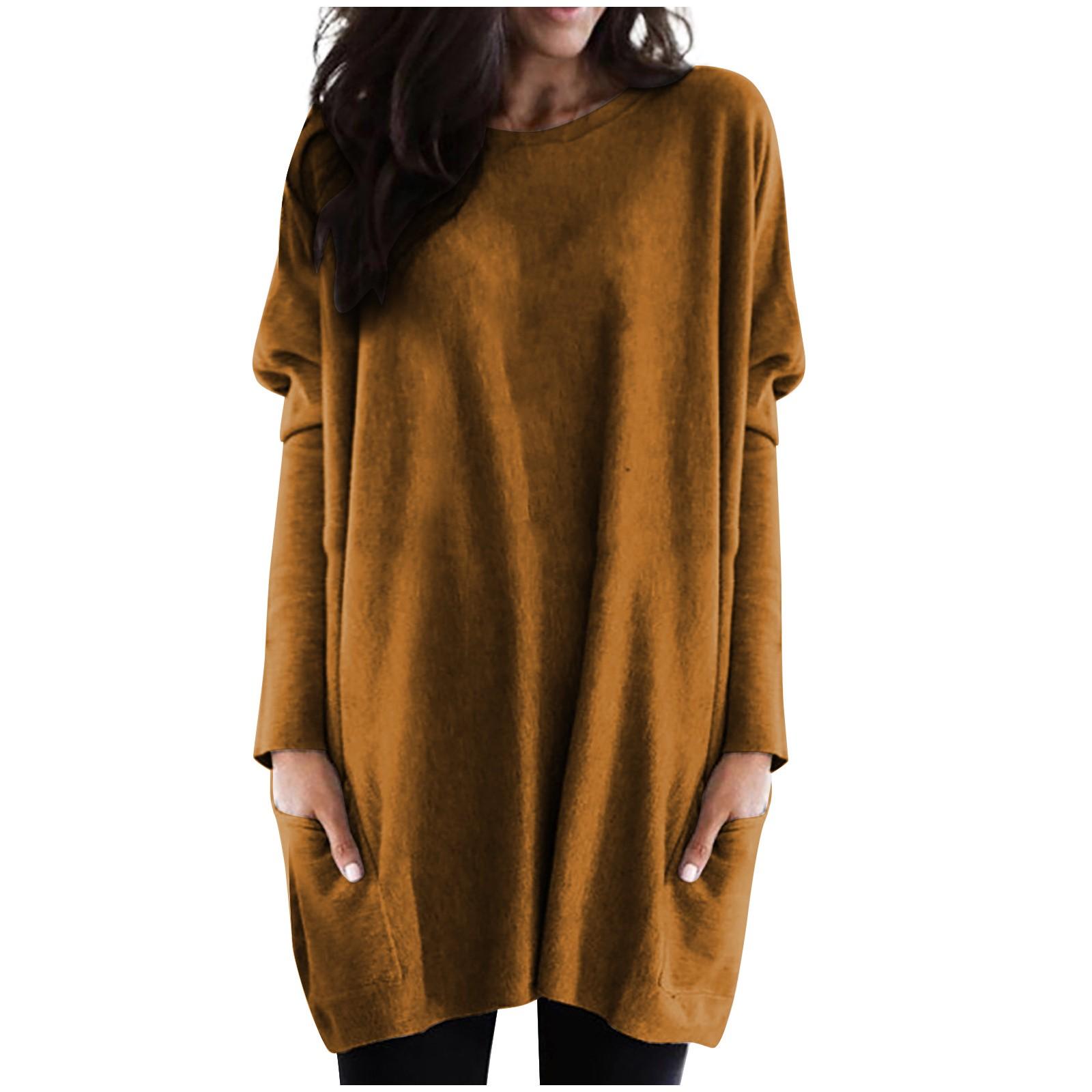 

Женские модные повседневные свободные хлопковые топы с длинными рукавами и карманами XXL зелёный