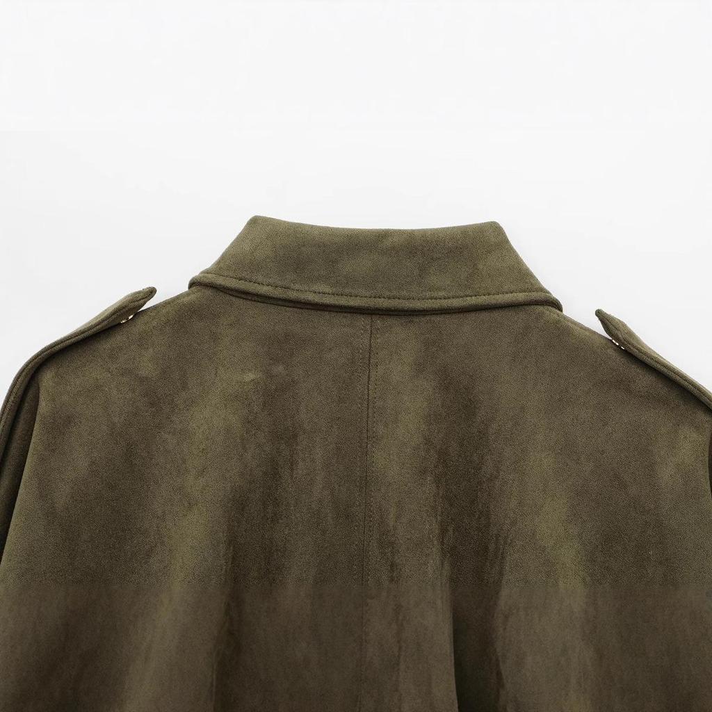 2025 Spring Bestseller: Green Suede Bomber Jacket Coat