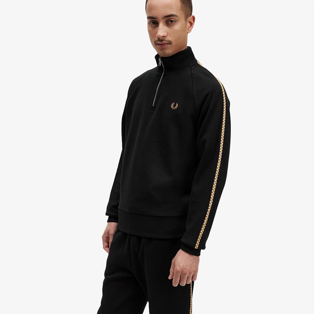 Fred Perry [Sharp] Checkerboard Tape Half-Zip Sweatshirt - Black Afpm2336587-102