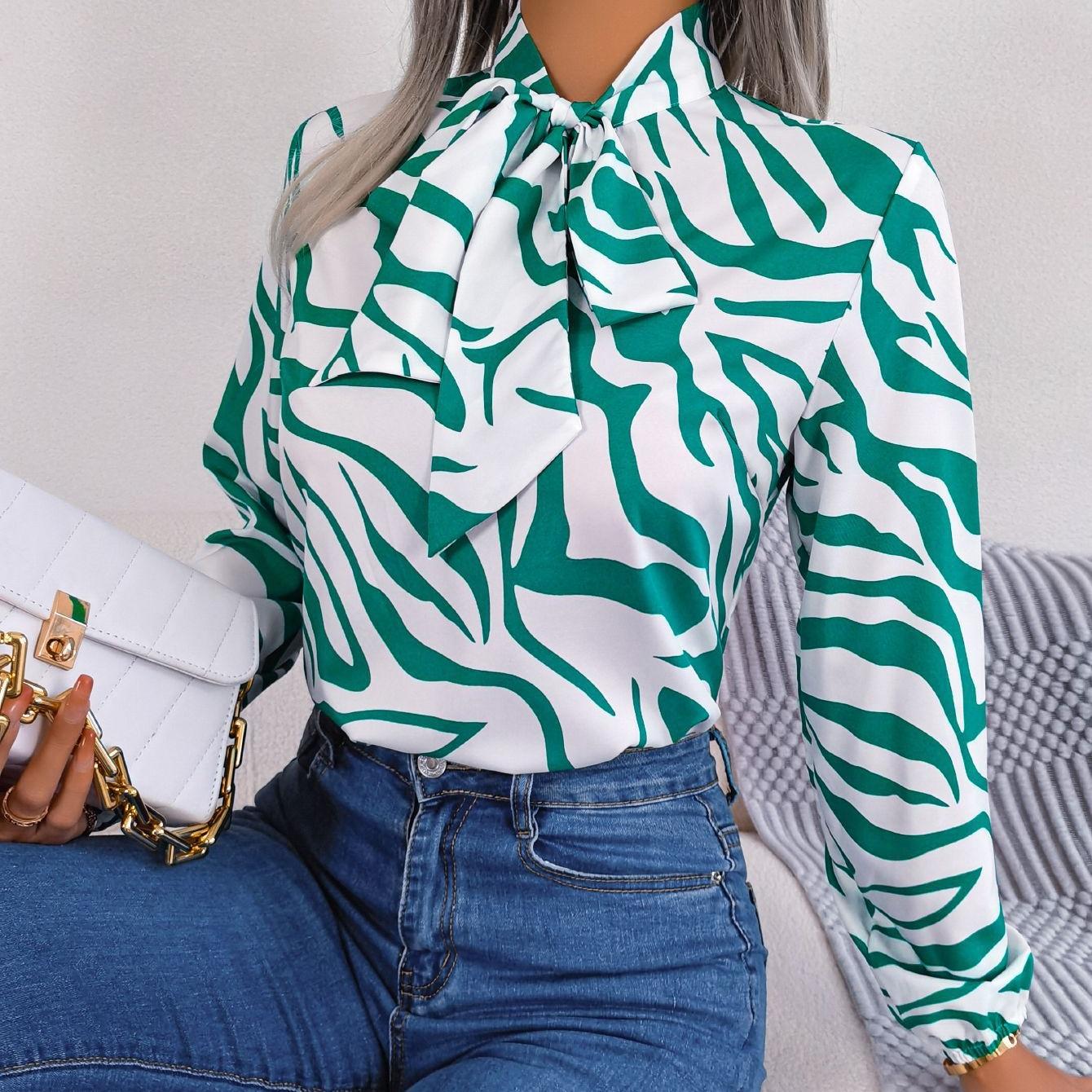 

GMXIA Женская мода Повседневная летняя блузка с длинным рукавом с v-образным вырезом и темпераментная полосатая шифоновая рубашка контрастного цвета с рубашками с рукавами-фонариками XL зелёный