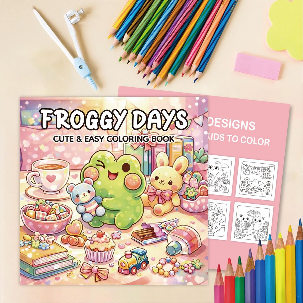 24 Sheets for Stress Relief, Warmth and Comfort, Coloring Picture Books, Cute Pets, Frogs, Cartoon Graffiti Coloring Books