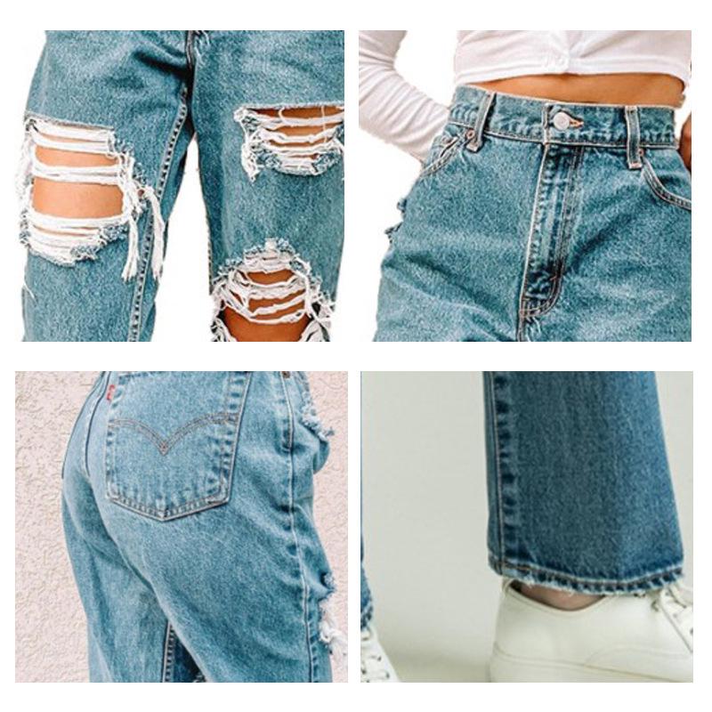 Calça Jeans Rasgada Retrô para Mulheres - Estilo Europeu e Americano