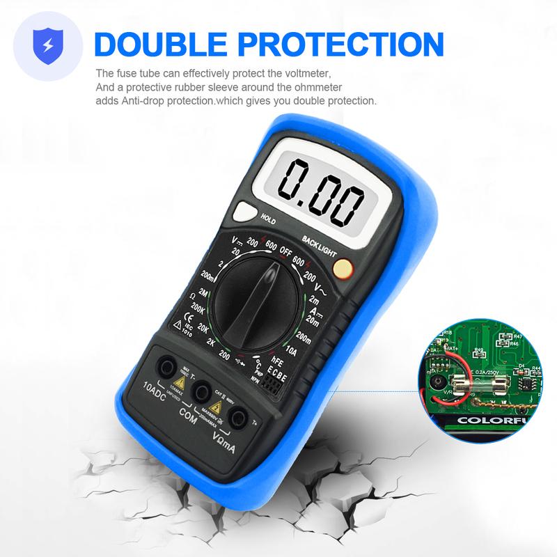 Multimeter 3 1/2 Digit LCD Multimeter Backlight DMM Measure DC AC Voltage Current Resistance Temperature Diode Continuity hFE