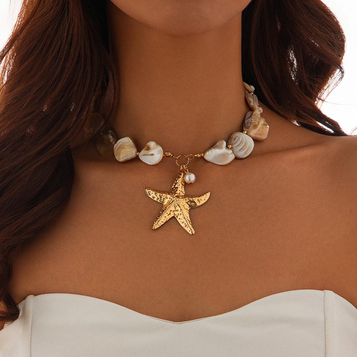

Ingemark Bohemian Irregular Chain Necklace for Women Summer Beach Vacation Starfish Conch Pendant Choker Necklace Jewelry
