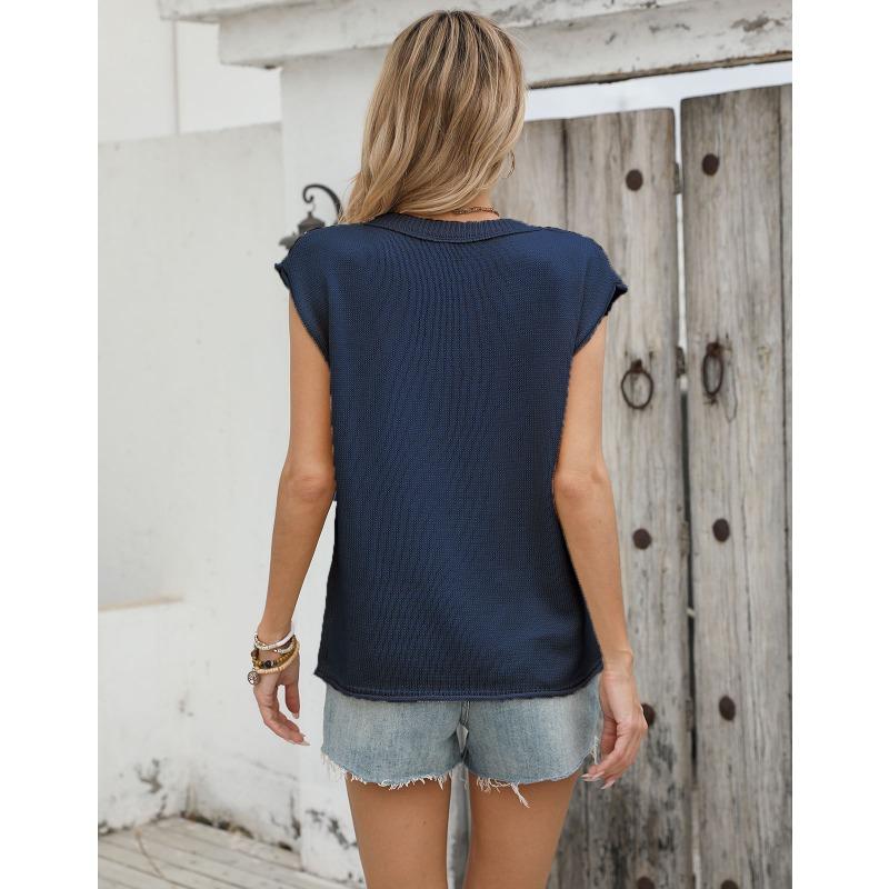 Women's Fall and Winter Solid Color Knit Casual Short-sleeved Sweater