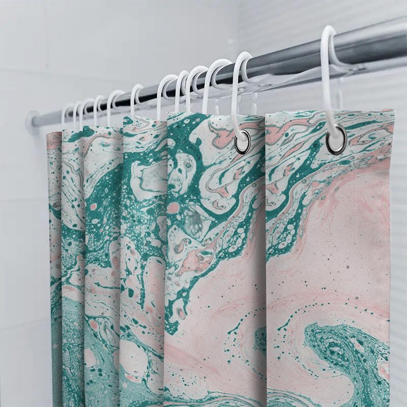 Marble Shower Curtain Pink Green White Bath Decor Set Modern Design For Bathroom 72 X 84 Inch Waterproof Fabric