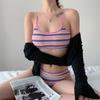 Dámské barevné bavlněné spodní prádlo Barevná pruhovaná podprsenka s tangami Spodní prádlo v kontrastní barvě Dámské bezešvé spodní prádlo Crop Tops