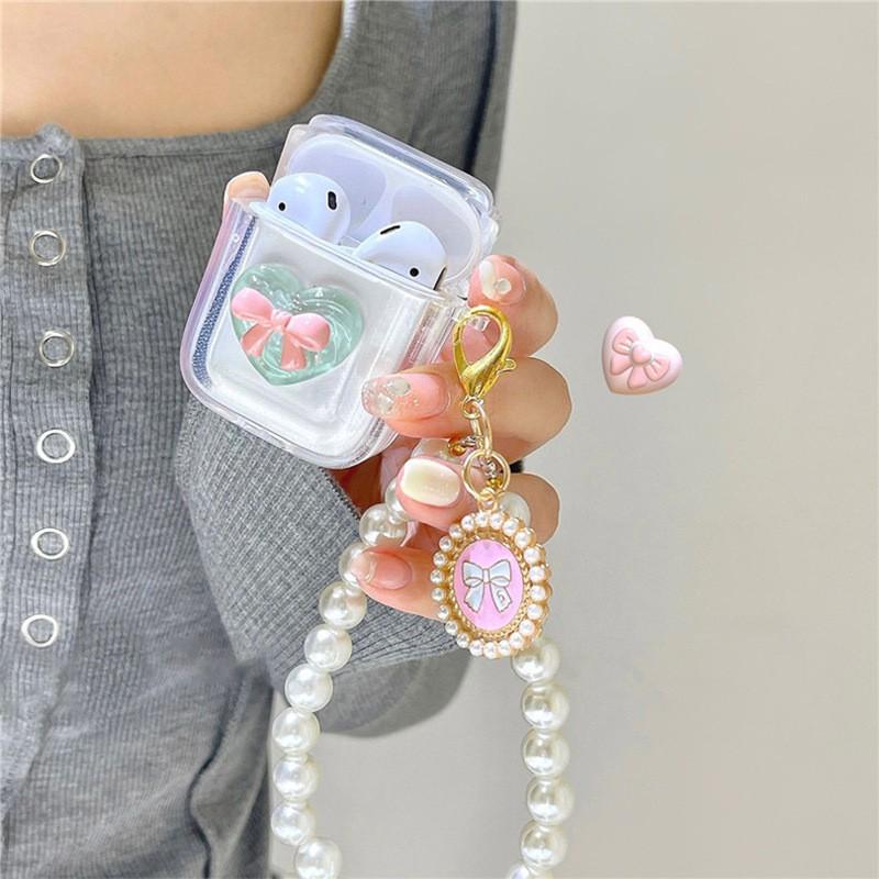 

Airpods1/2nd Generation Apple Bluetooth Earphone Case Pearl Handheld 3rd Heart-shaped 3D Bow Pro Transparent Female AirPods Pro 2