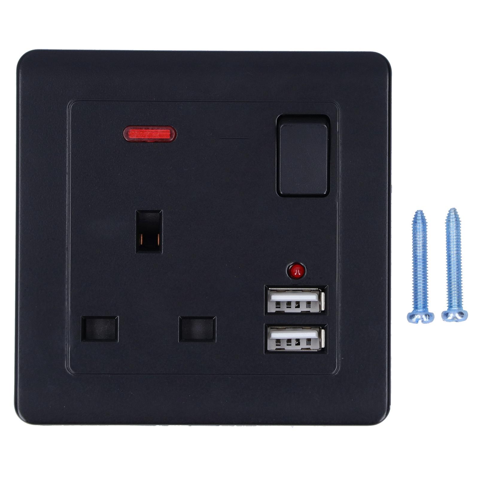 

Multi Functional Wall Power Outlet Socket with 2 USB Port 13A for Home Office Black