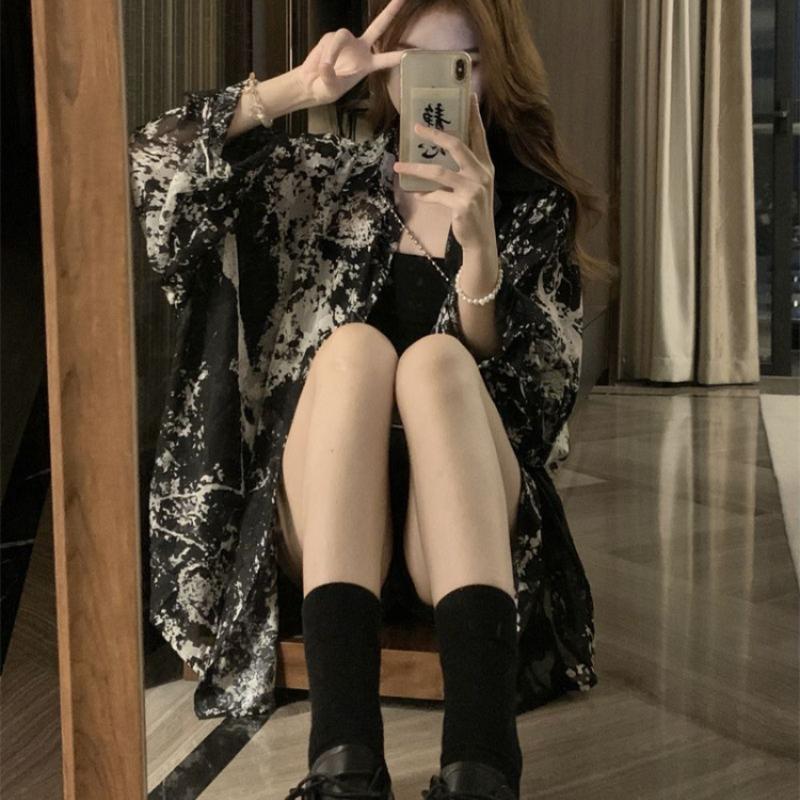 Summer Long Sleeve Shirts Women Loose Tie Dye Gothic Streetwear All-match Casual Tops Students Blouses Vintage Spring