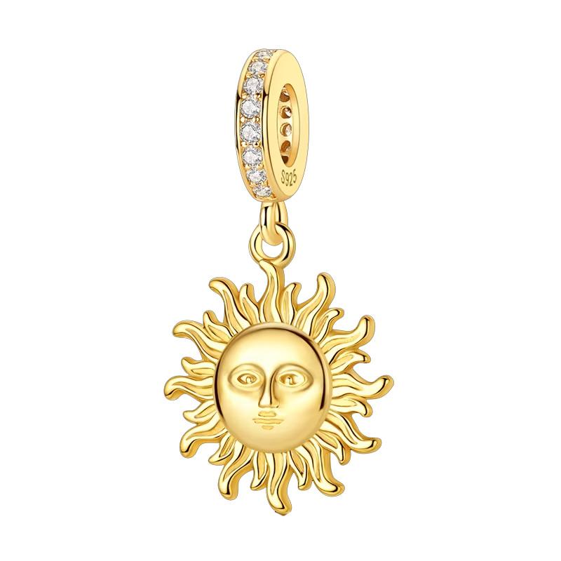 Original 925 Silver Gold DIY Charms Beads with Zirconium Sun Leopard Pendants for Bracelet Jewelry Making