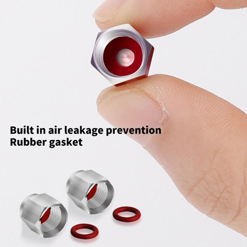 5pcs Metal Tire Valves Caps Corrosion Resistant Caps Hexagonal Designs Dust Proof Rubber Seal for Car & Motorcycles