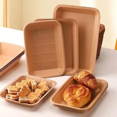 50pcs Disposable Thickened Waterproof Paper Tray Thick Food Grade Kraft Paper Packaging Trays Picnic BBQ Snack Fruit Plate