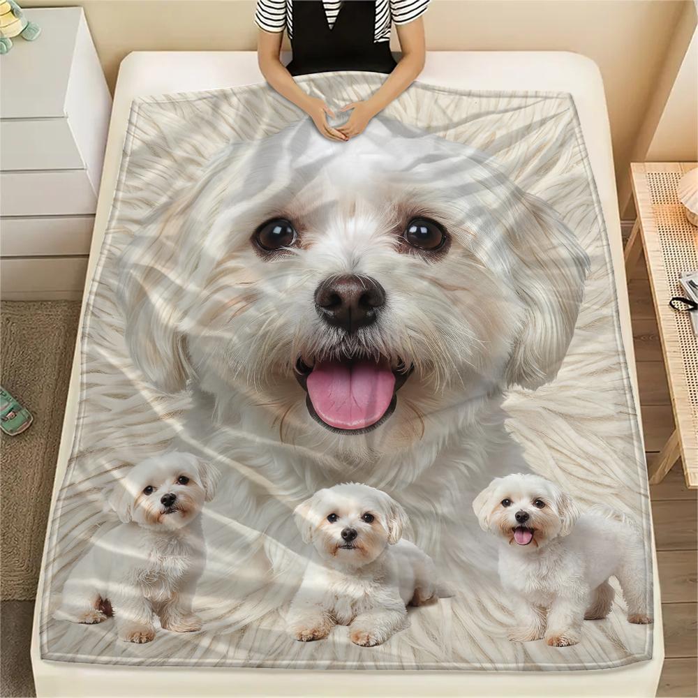 1Pc Lhasa Marejus Dog Print Flannel Blanket, High quality Comfortable for All Seasons, Home Decor, Warmth and Comfort, Perfect for Gifts
