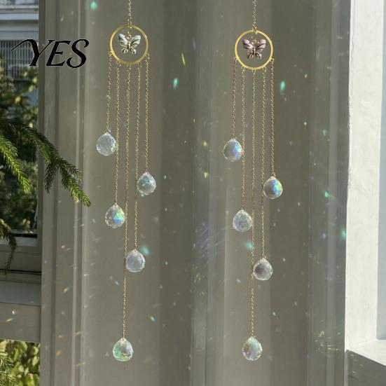 Colorful Light Projector Wind Chime Sun Catcher, 7-Color AB Crystal Balls & Beads, Crystals Ball Prisms Suncatcher, Garden Hanging Ornament