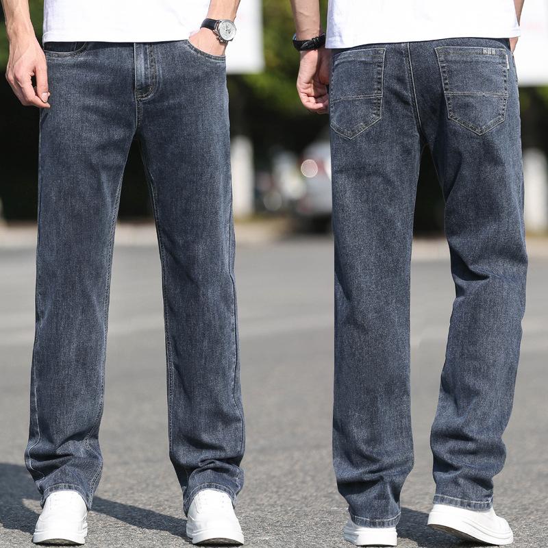 Autumn and Winter Fleece Thickened Jeans Spring and Autumn Business Loose Straight Pants Elastic Pants