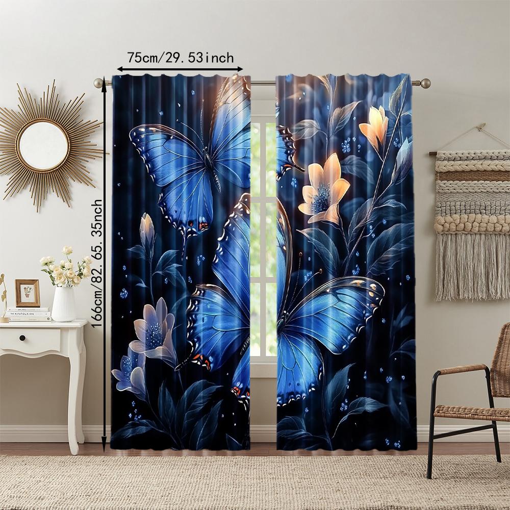 Versatile Polyester Transparent Curtains Home Decoration Butterfly Use Bedrooms Living Rooms Curtain Set Of 2 Made Washable Room Ready
