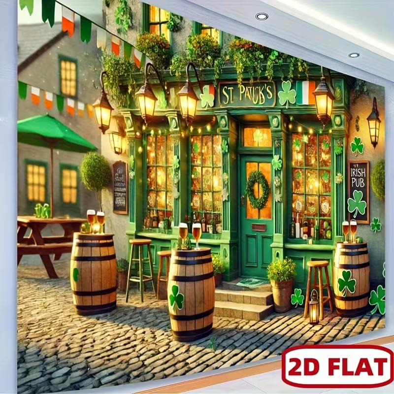 2D Vintage Irish Pub Street Backdrop for St. Patrick's Day Live & Party