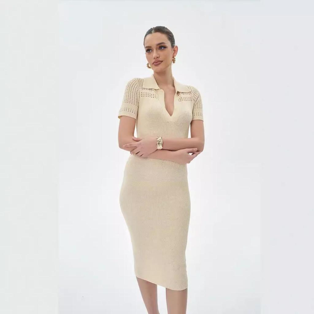 2024 Summer European & American Slim-Fit Jacquard Knitted High-Waisted Dress