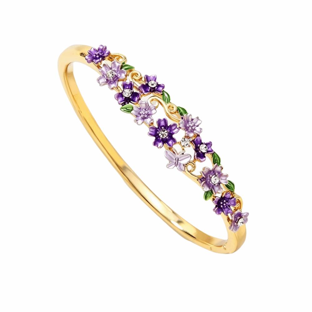 Rhinestone Decor Enamel Bracelet Colorful Floral Open Cuff Bangle Wedding Jewelry