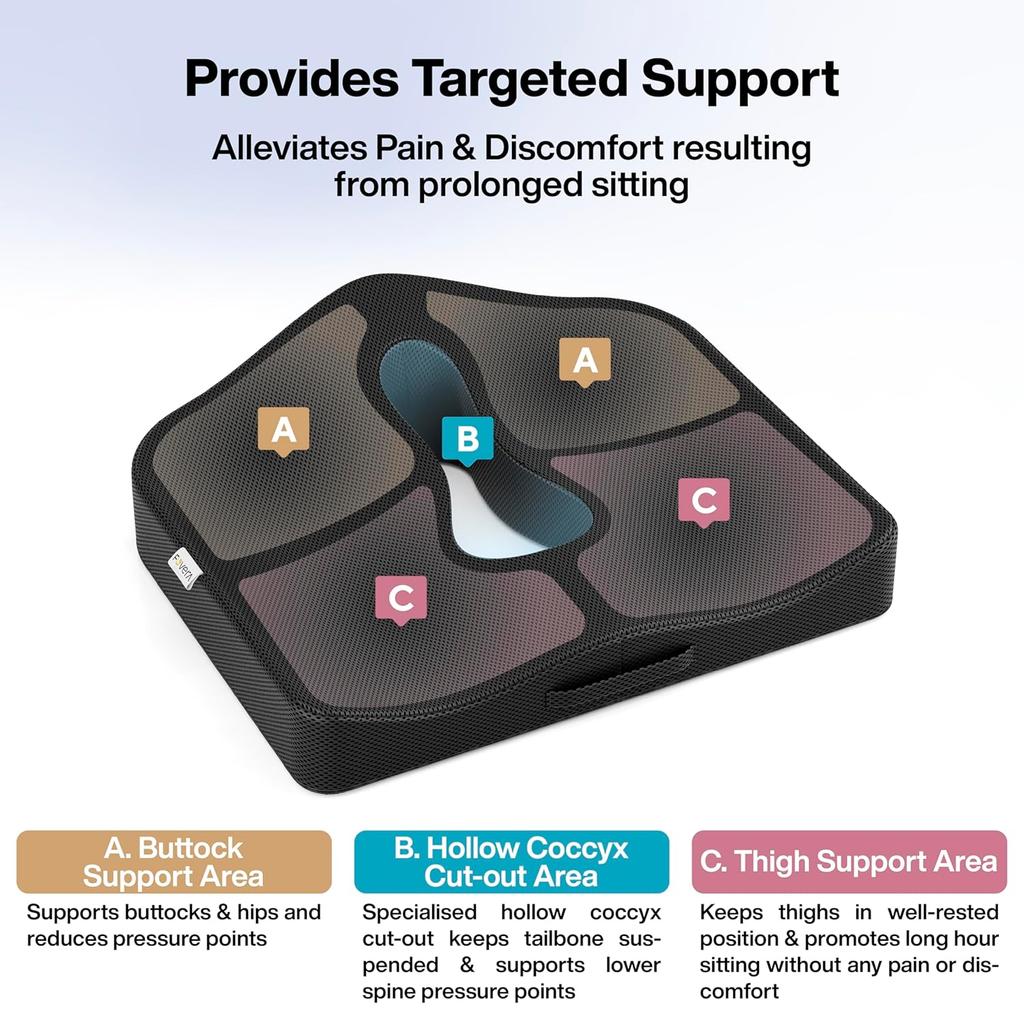 Ergonomic Memory Foam Coccyx Seat Cushion – Designed for Enhanced Seating Comfort and Posture Support