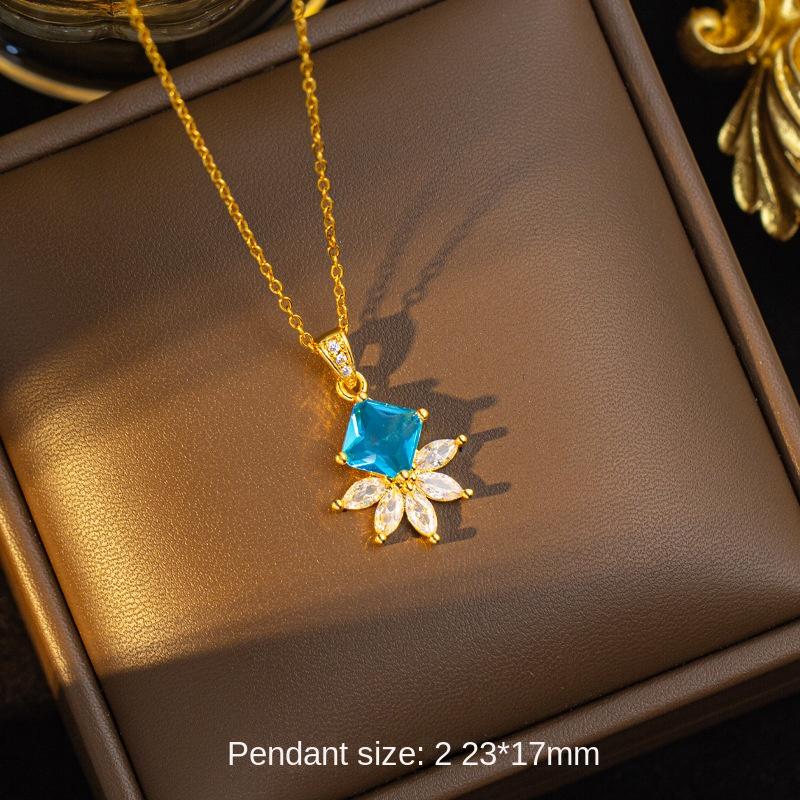 Japanese Korean New Stainless Steel Gold Plated Zircon Necklace Earrings Ring Set High-end Fashion Woolen Chain Women's Jewelry