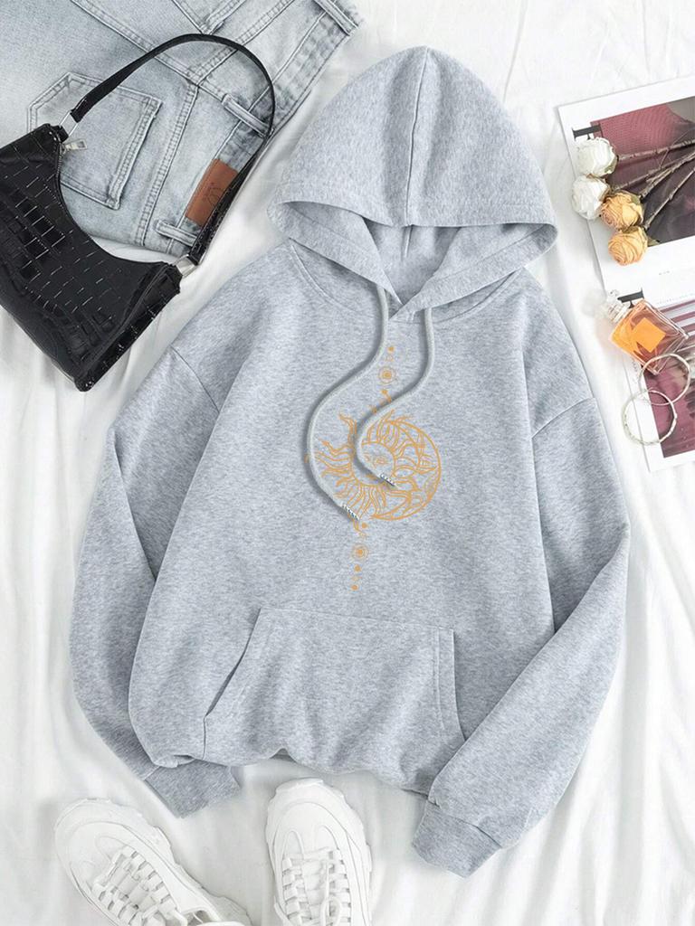 Funny'S Sun And Moon Face Men Women Hoody Hip Hop Loose Hoodies Harajuku Loose Sweatshirt Fashion Warm O-Neccouple Clothes