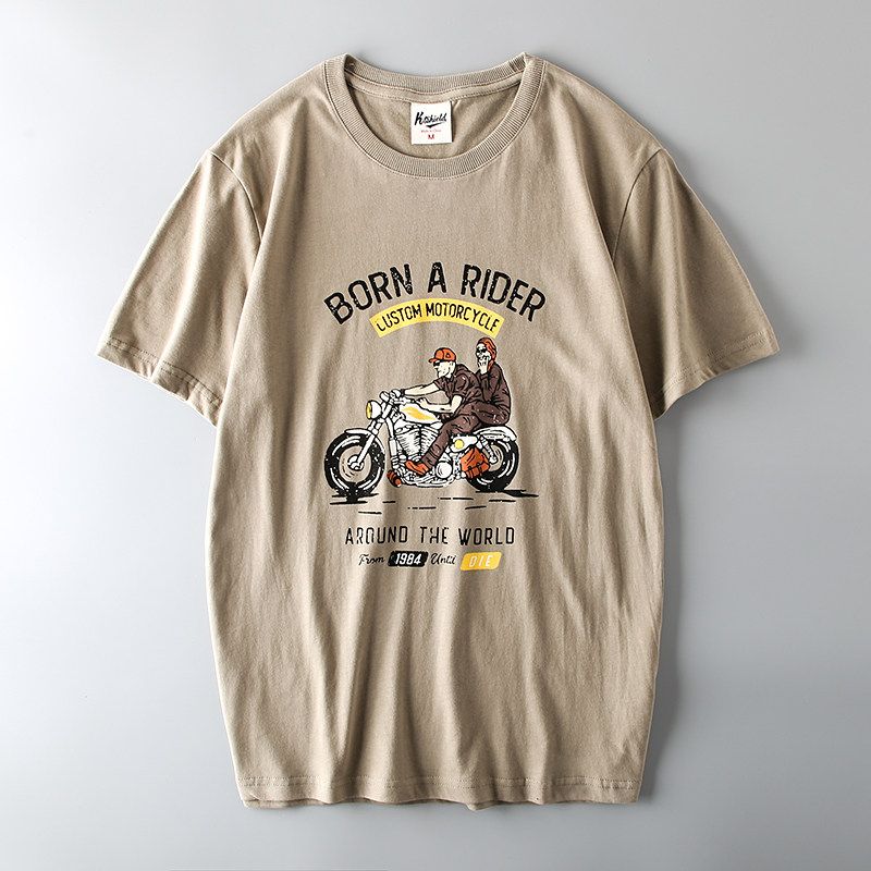 Cut Label Cattle Goods Short Sleeve Fashion Retro Biker s T-Shirt Khaki XL