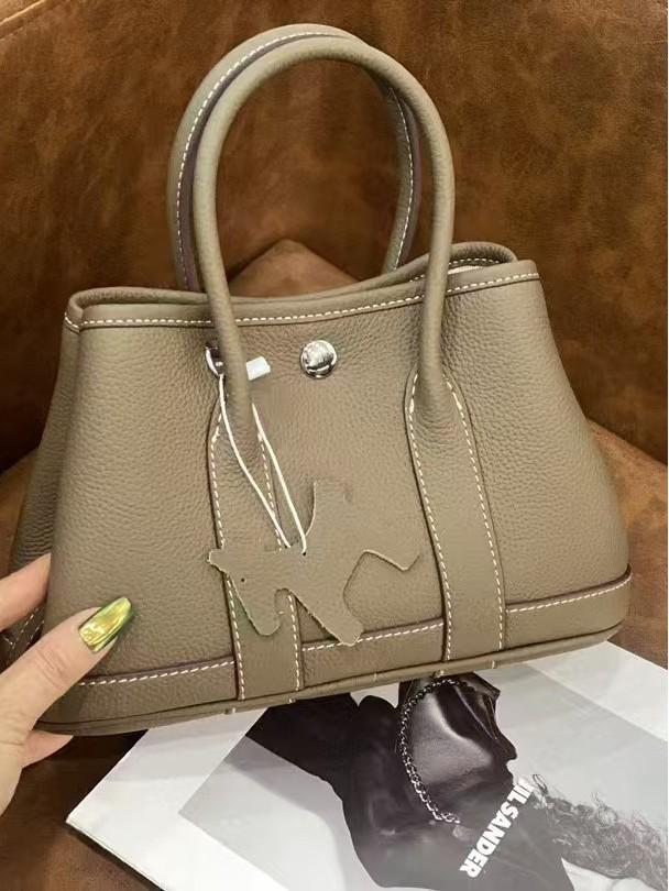 Women's Genuine Cowhide Leather Garden Tote - Large Capacity Bucket Shoulder Bag