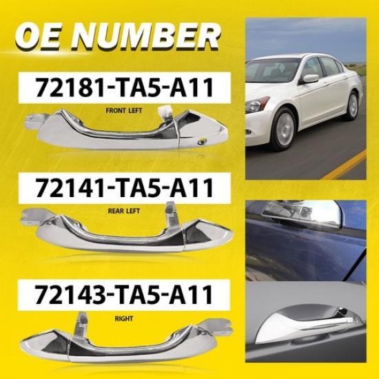 4X Front Right Rear Left Exterior Door Handle Chrome For 2008-2012 Honda Accord