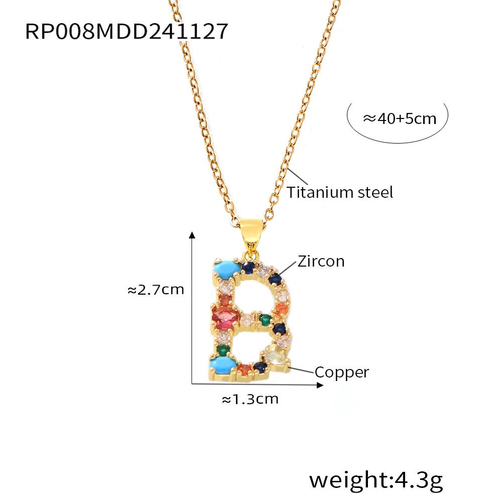 Colorful Zircon Alphabet Pendant Necklace - Hip-Hop Style