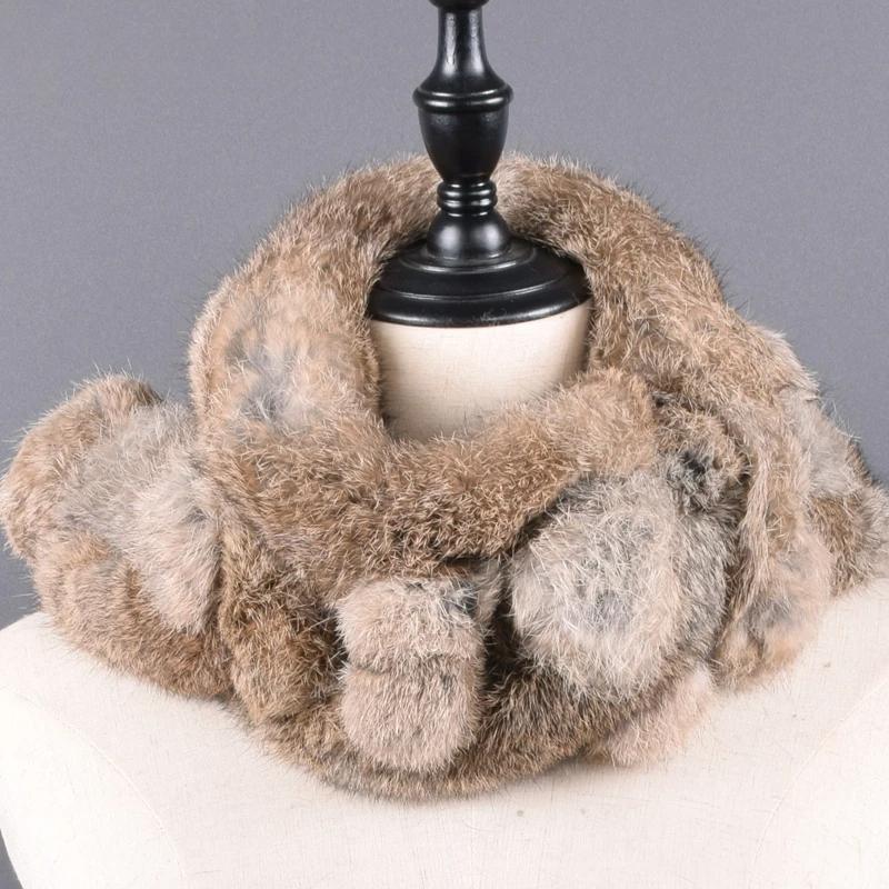 Women Winter Rabbit Fur Scarf 100% Natural Rabbit Fur Fashion warm And Soft Neckerchief Wholesale Pompoml Fur Scarves Headbands