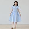 Modisches Reines Baumwoll-Prinzessinnenkleid für Mädchen für den Sommer, Süßes Blaues Kleid mit Schleife für Kinder