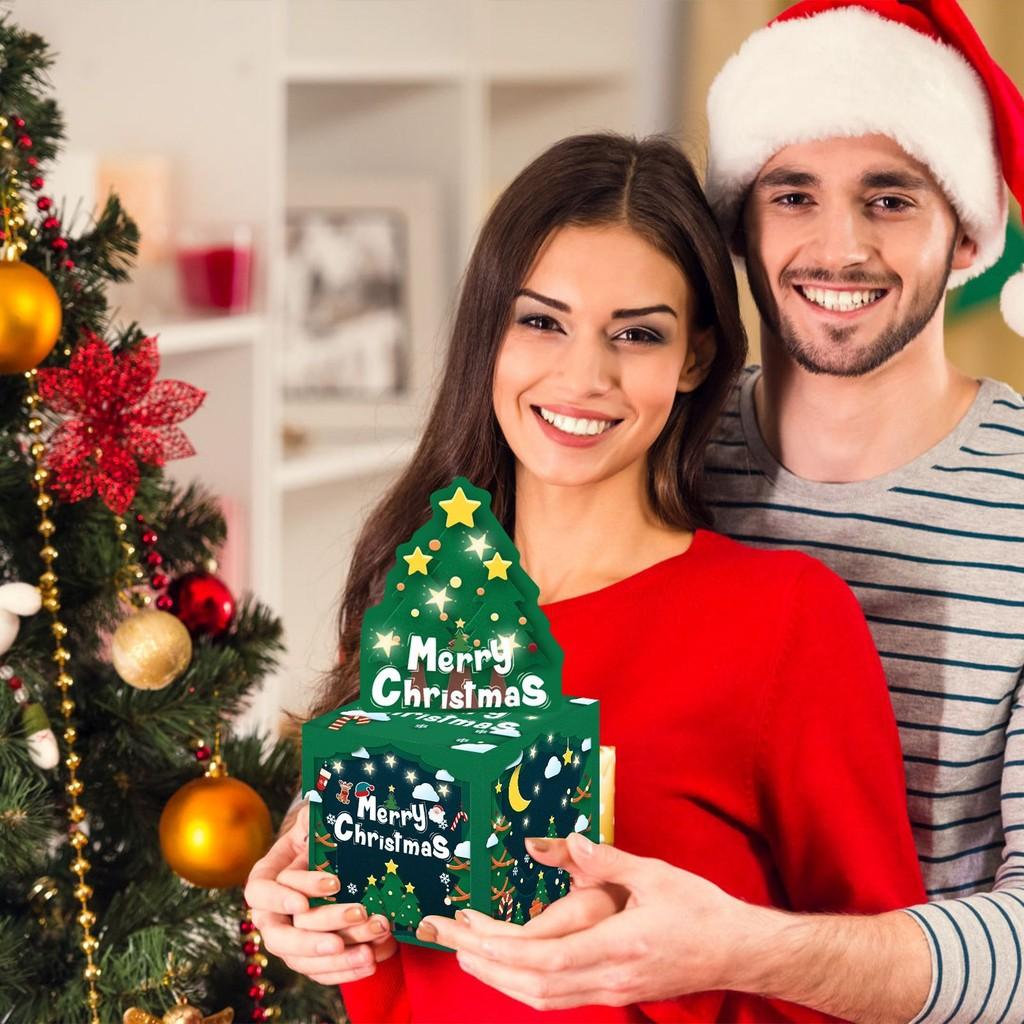 Green Christmas Tree Pattern Paper Box Holiday Celebration Decoration Props