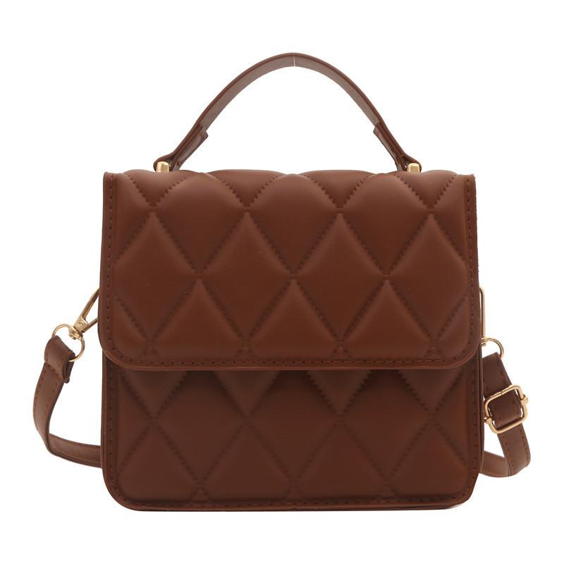 

Trendy Grid Handbag 2024 Spring New Style Small Square Bag Street Chic Shoulder Crossbody Bag коричневий