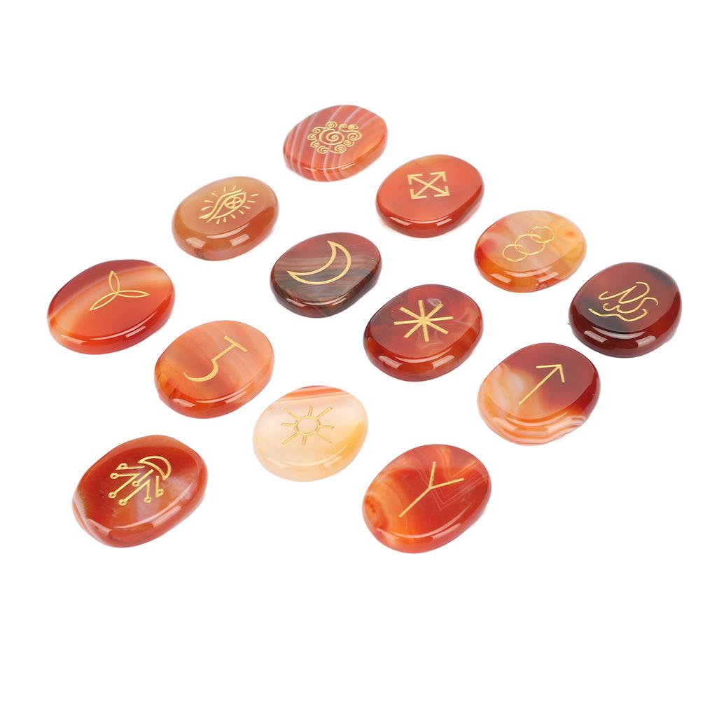 13Pcs Energy Stone Mind Soothing Stones Set with Symbol for Healing Meditation Red