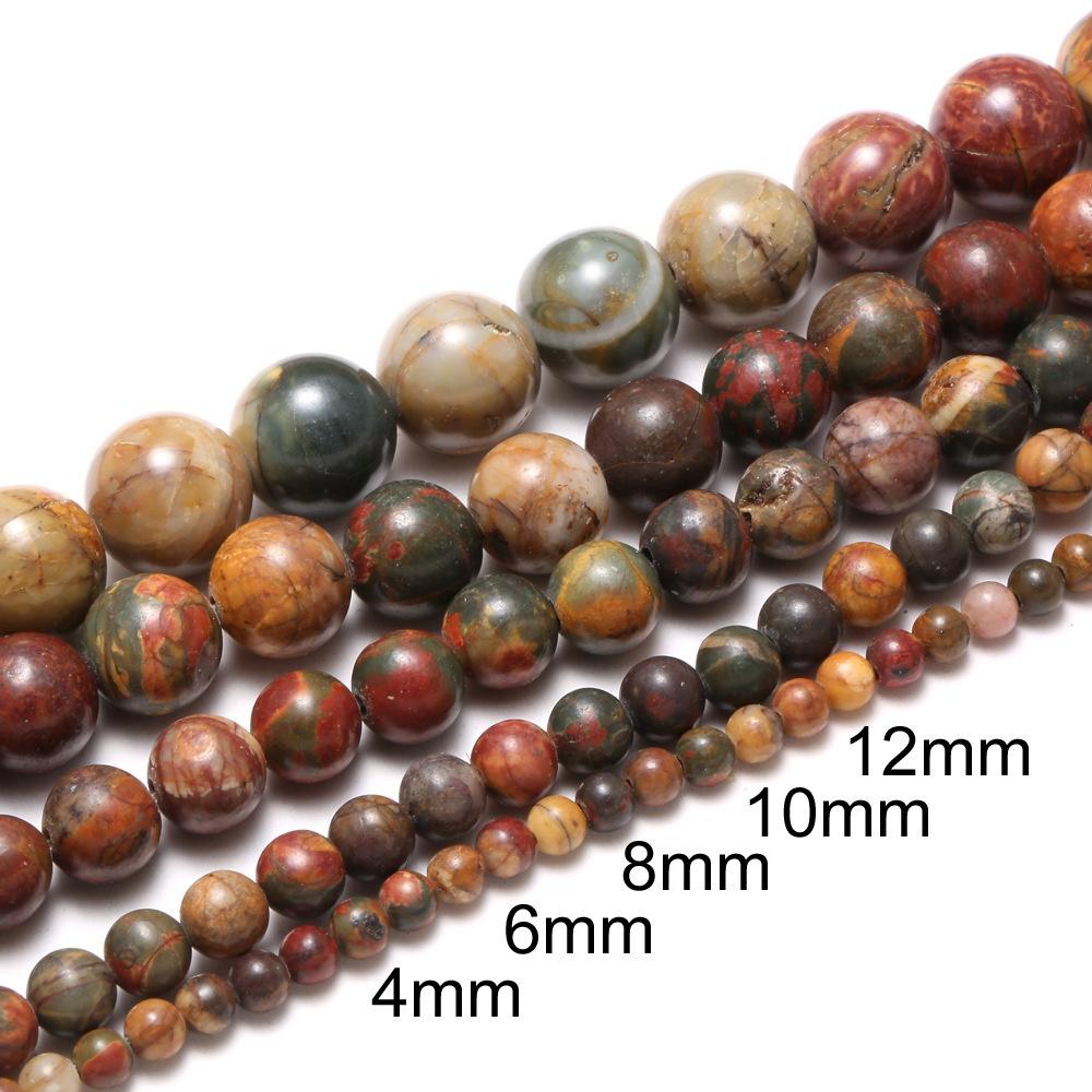 Red Turquoise Picasso Round Natural Stone Beads 15"Strand Smooth Loose Spacer Beads 4/6/8/10/12mm for Jewelry Making DIY Bracelets Accessories