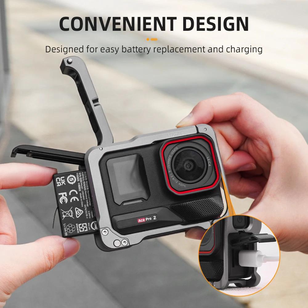 Flymile Adapter Frame Metal Case for Insta360 Ace Pro 2 Camera Aluminium Alloy Cage Mount Cold Shoe Full Protective